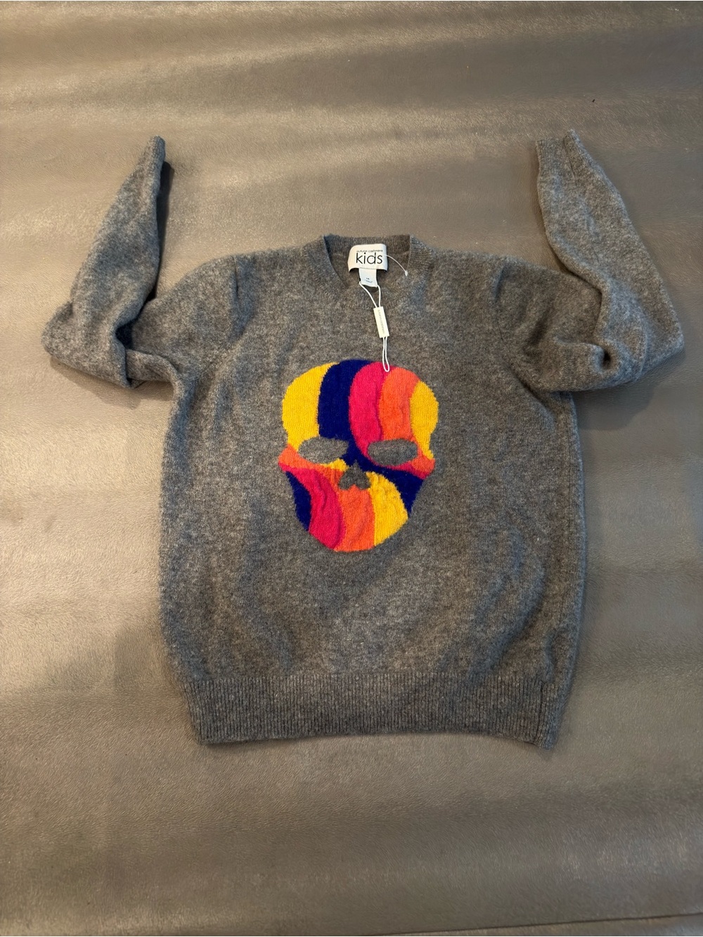 Autumn Cashmere Grey Crewneck Sweater with Multicolor Skull
